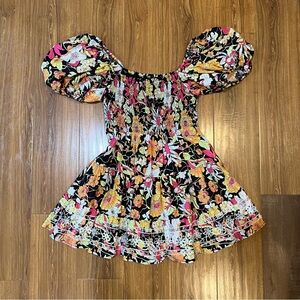Floral Puff Sleeve Smocked Mini Dress